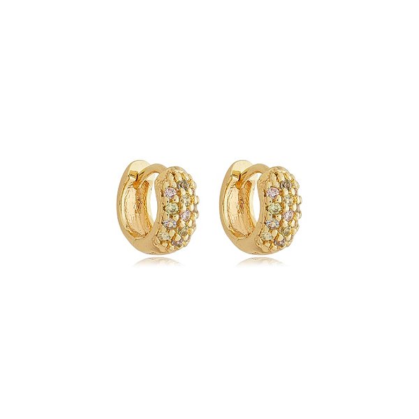 Brinco argolinha segundo furo zircônia colorida ouro semijoia 21a03006