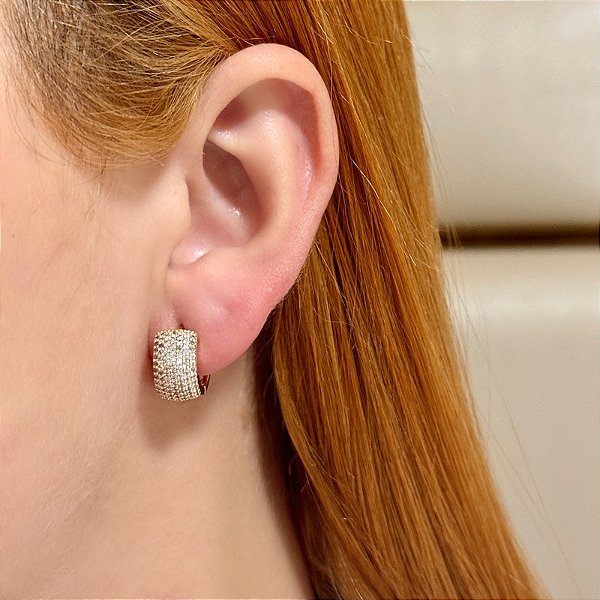 Brinco argolinha zircônia ouro semijoia 18k07019