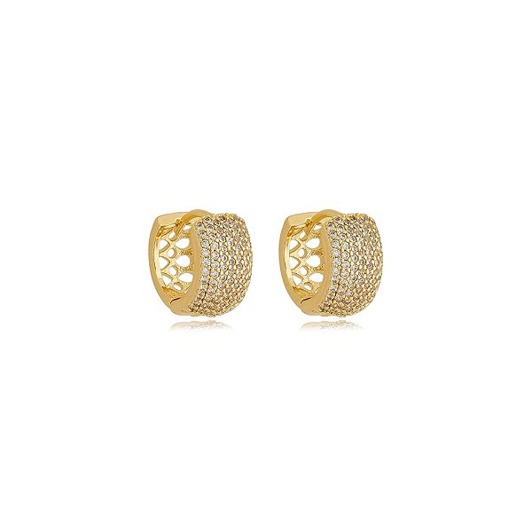 Brinco argolinha zircônia ouro semijoia 18k07019