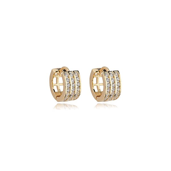 Brinco argolinha reta zircônia ouro semijoia 19k06027