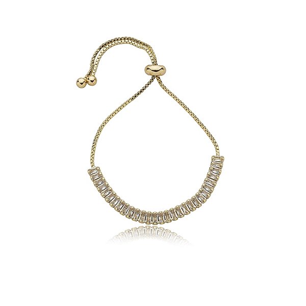 Pulseira gravatinha zircônia baguete cristal ouro semijoia