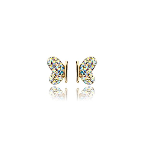 Brinco borboleta p strass boreal ouro semijoia 21k02003