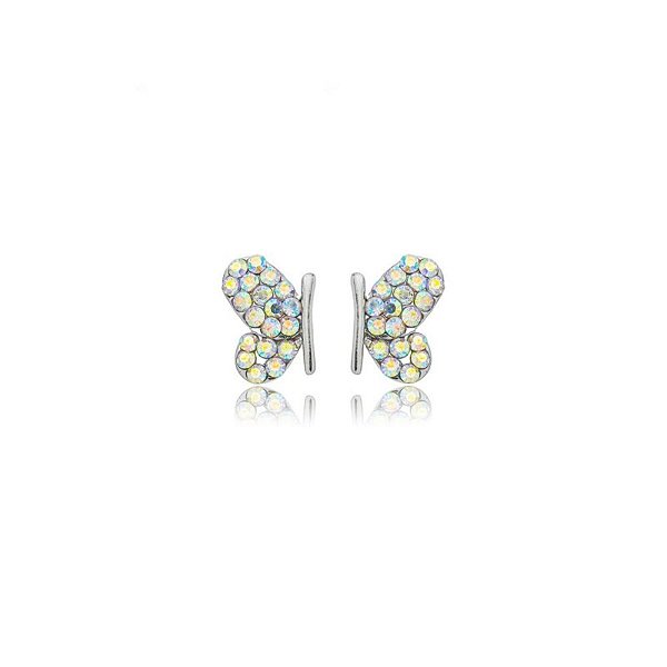 Brinco borboleta p strass boreal ródio semijoia 21k02003
