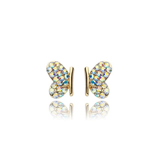 Brinco borboleta m strass boreal ouro semijoia 21k02004