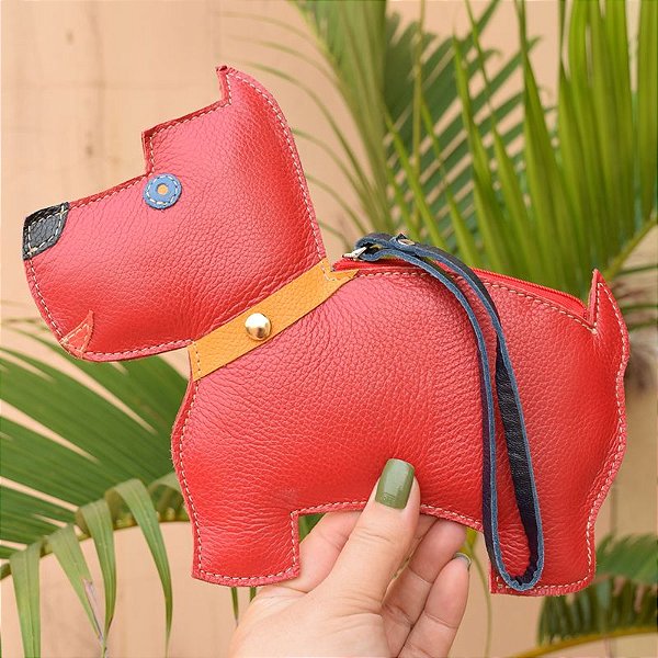 Bolsa de mão couro vermelho cachorrinho infantil