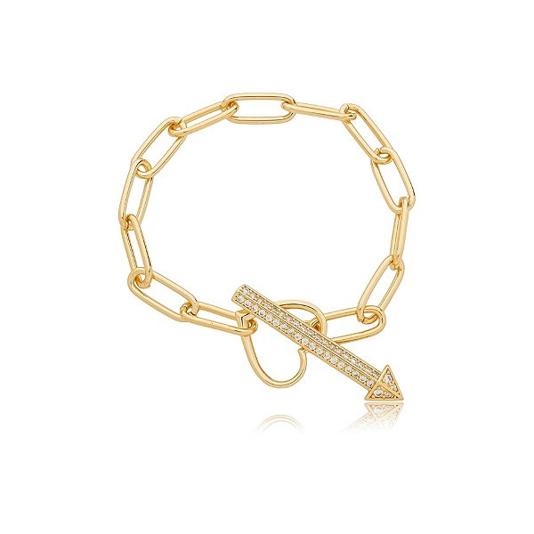 Pulseira elos seta zircônia ouro semijoia