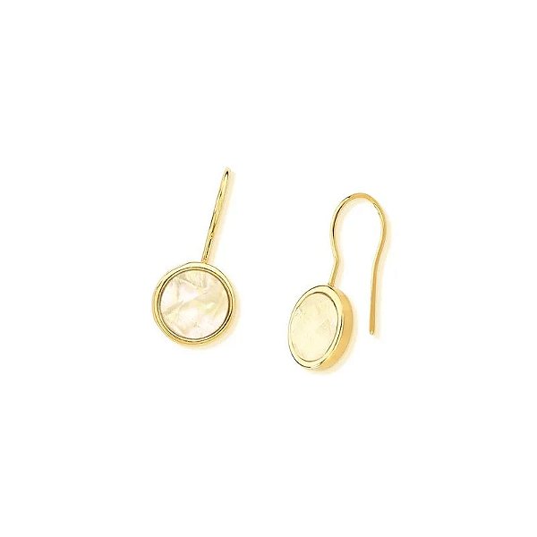 Brinco gancho pedra natural nautilus ouro semijoia