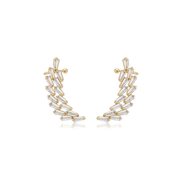 Brinco ear cuff asas cristais ouro semijoia 21k03018