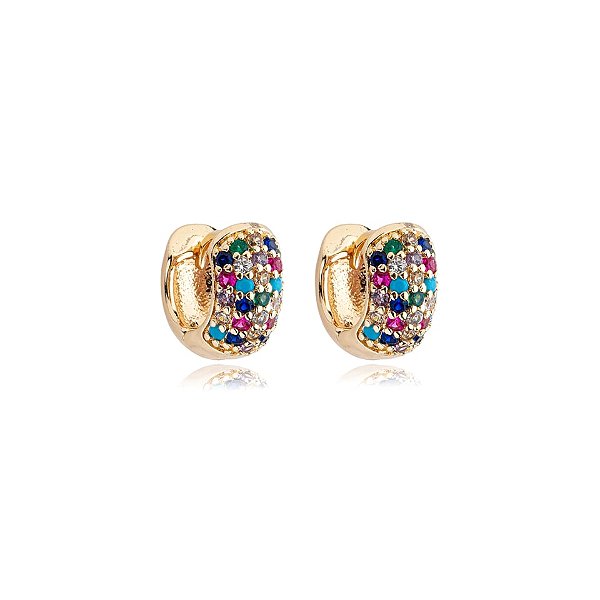 Brinco argolinha p zircônias coloridas ouro semijoia 19k02019