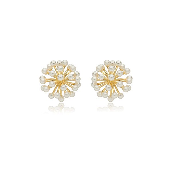 Brinco chuveiro pérolas ouro semijoia 4603
