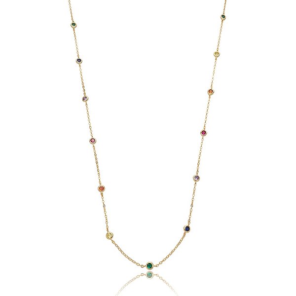 Colar longo cristais coloridos ouro semijoia XL-2501