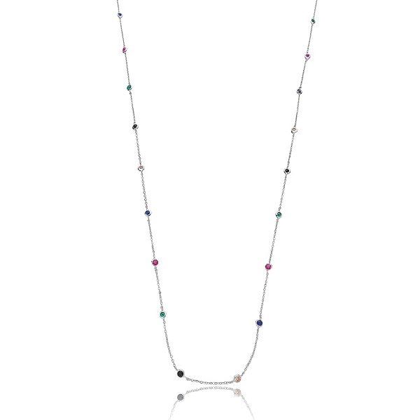 Colar longo cristais coloridos ródio semijoia XL-2501