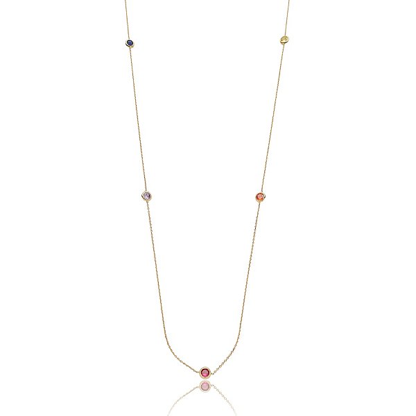 Colar longo cristais coloridos ouro semijoia XL-1722