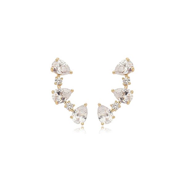 Brinco ear cuff zircônia gota ouro semijoia E200130