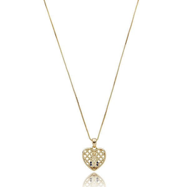 Colar Nossa Senhora Aparecida zircônia azul ouro semijoia XL-210390