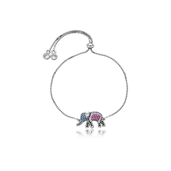 Pulseira gravatinha elefante zircônia colorida ródio semijoia SL-210923