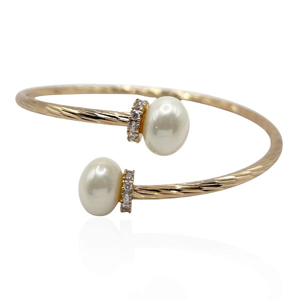 Bracelete pérolas zircônia ouro semijoia PU 834