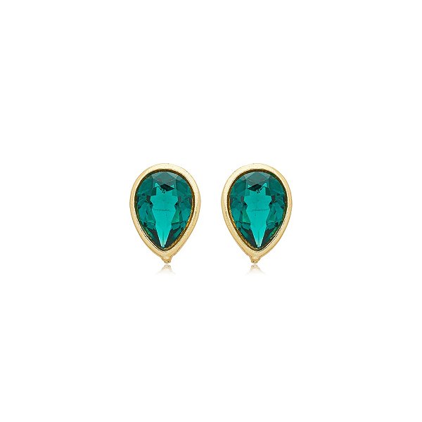 Brinco Nino Bran gota invertida cristal verde ouro semijoia