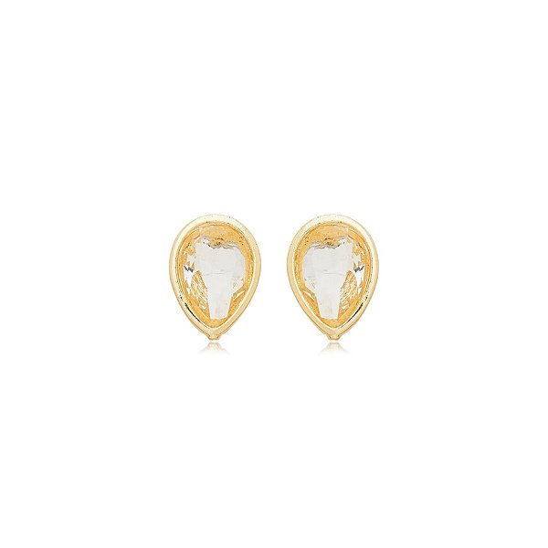Brinco Nino Bran gota invertida cristal ouro semijoia