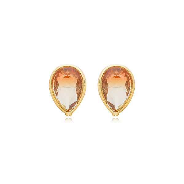 Brinco Nino Bran gota invertida cristal topázio ouro semijoia