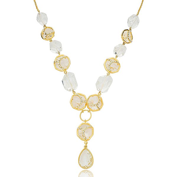 Colar Nino Bran cristais ouro semijoia