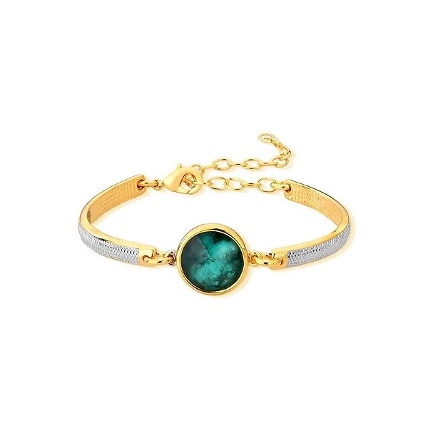 Bracelete ajustável pedra natural esmeralda ouro semijoia