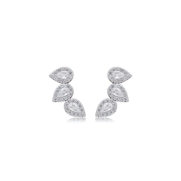 Brinco ear cuff gotas zircônia ródio semijoia E9737
