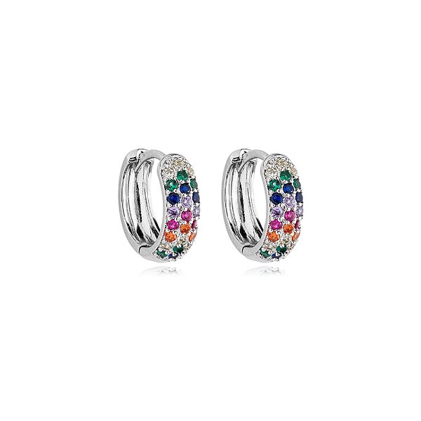 Brinco argolinha zircônia colorida ródio semijoia E200921