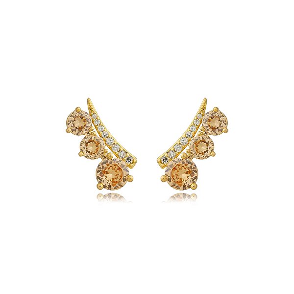 Brinco ear cuff zircônia topázio ouro semijoia E9978