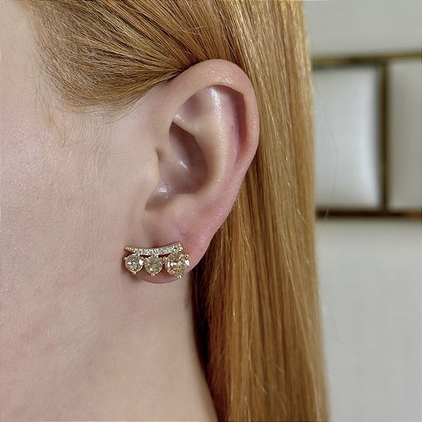 Brinco ear cuff zircônia topázio ouro semijoia E9978