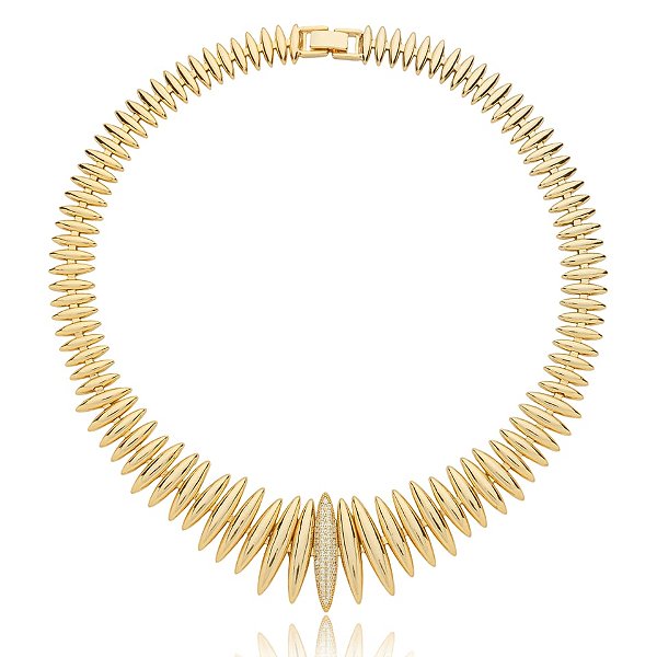 Colar choker filetes zircônia ouro semijoia