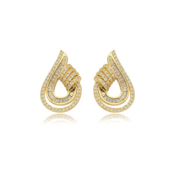 Brinco gota zircônia ouro semijoia BA 4567
