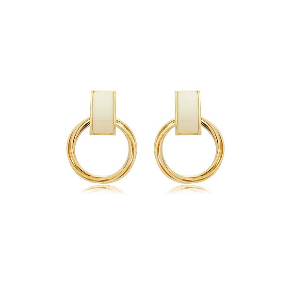Brinco argolas cristal olho de gato ouro semijoia BA 2132