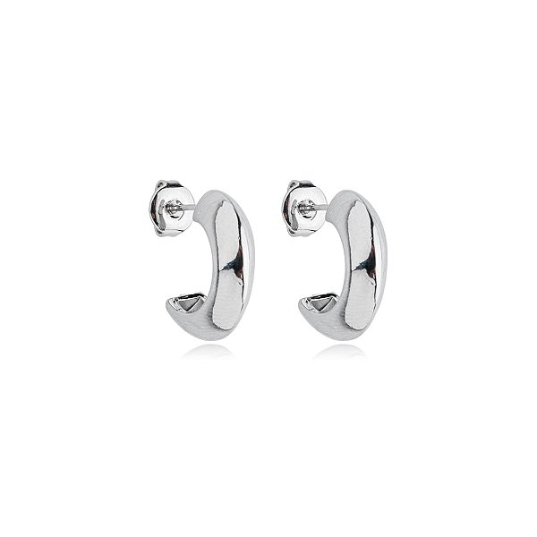 Brinco meia argola lisa ródio semijoia 22k01003