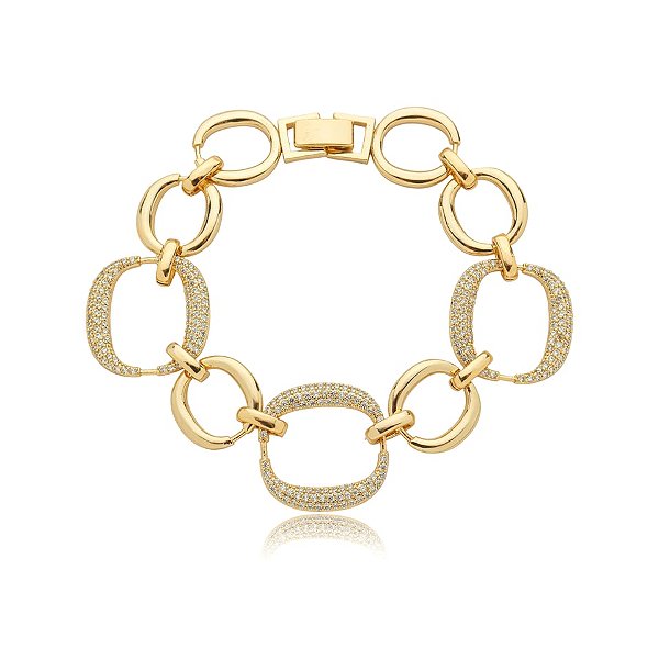 Pulseira elos zircônia ouro semijoia PU 850