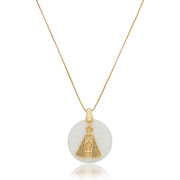 Colar Nossa Senhora Aparecida madrepérola ouro semijoia XD 529