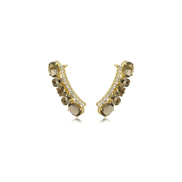 Brinco ear cuff zirônia cristal fumê ouro semijoia