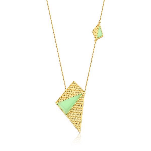 Colar Ayla geométrico pedra natural crizioprazio ouro semijoia