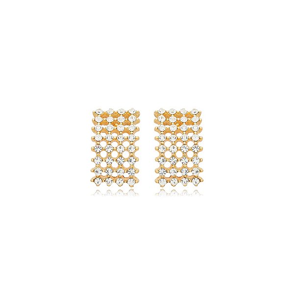 Brinco retangular Nino Bran cristais ouro semijoia