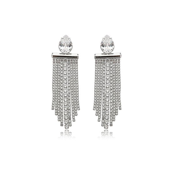 Brinco franja Nino Bran zircônia ródio semijoia