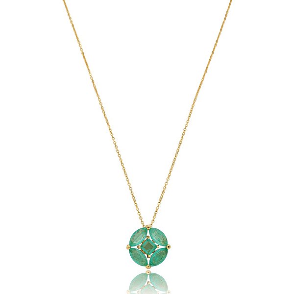 Colar Elaine Palma corrente cristal fusion verde ouro semijoia