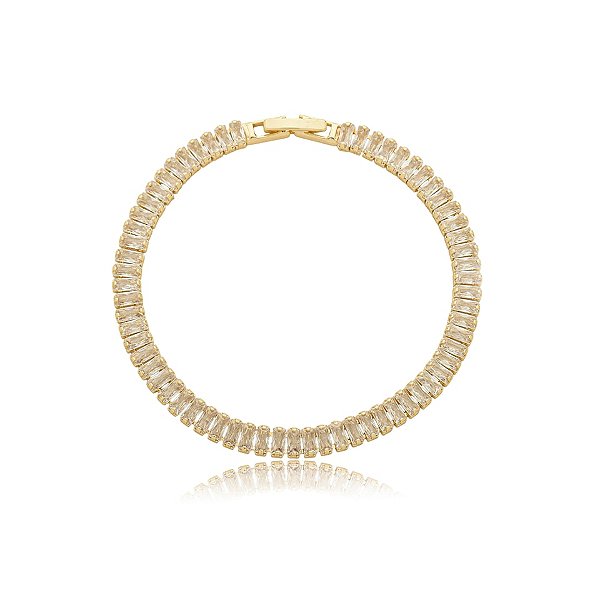 Pulseira riviera zircônias baguetes cristais ouro semijoia