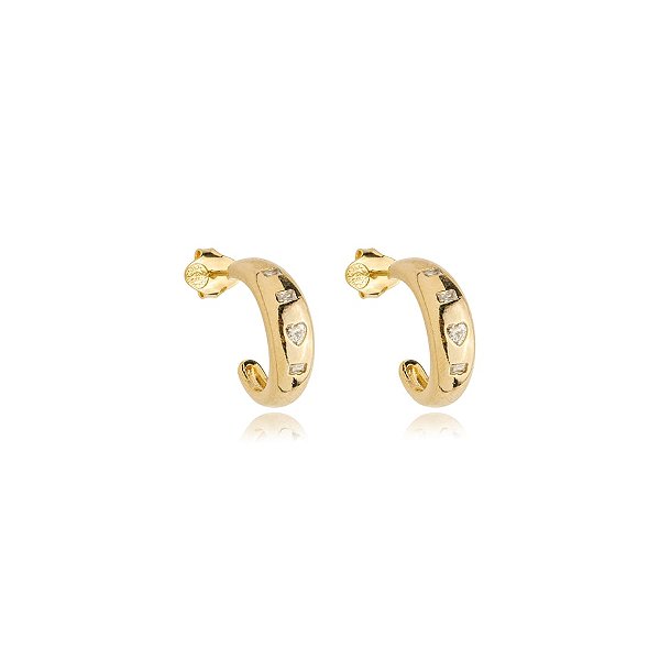 Brinco meia argola zircônia ouro semjoia BZ19504AU
