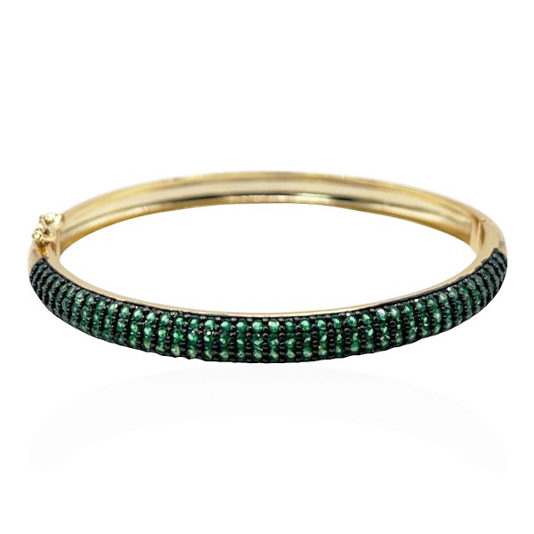 Bracelete zircônia verde ouro semijoia PU 794