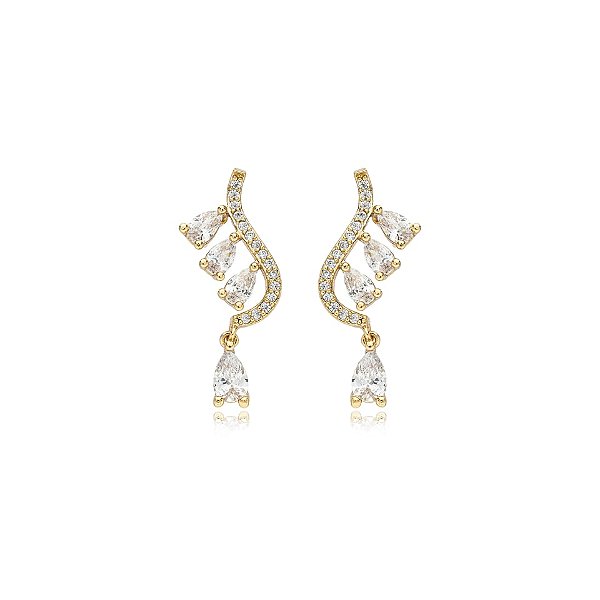 Brinco gotinhas zircônia ouro semijoia BA 4544