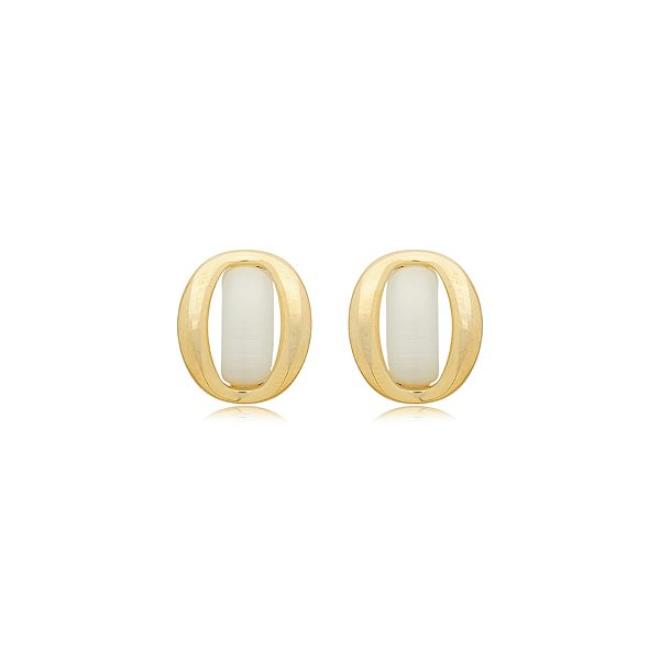 Brinco oval olho de gato ouro semijoia BA 4643