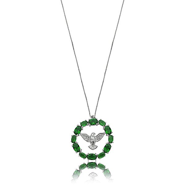 Colar redondo Espírito Santo cristal verde ródio semijoia BX 31