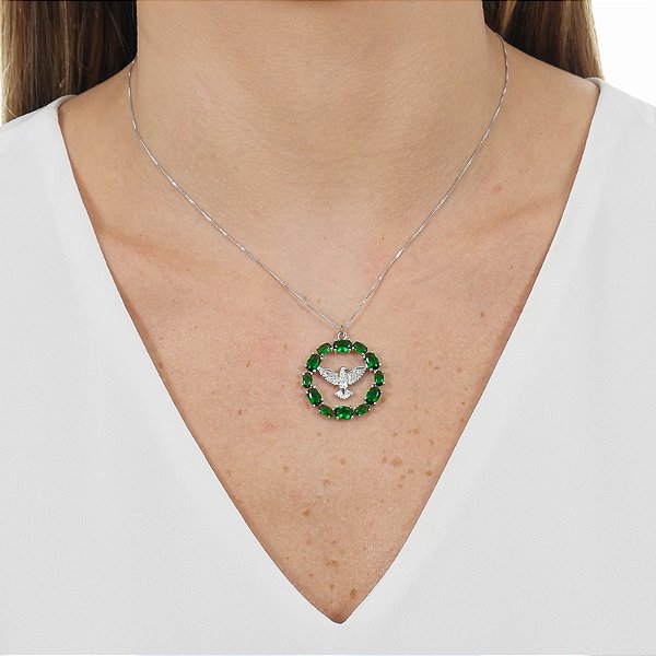 Colar redondo Espírito Santo cristal verde ródio semijoia BX 31