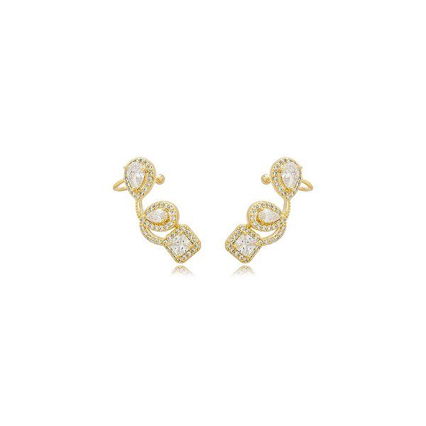 Brinco ear cuff zircônia ouro semijoia BA4716