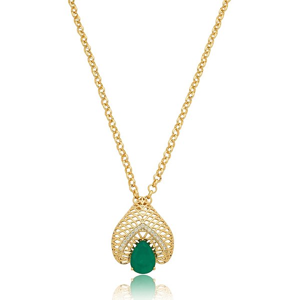 Colar gota cristal verde zircônia ouro semijoia XL 2081